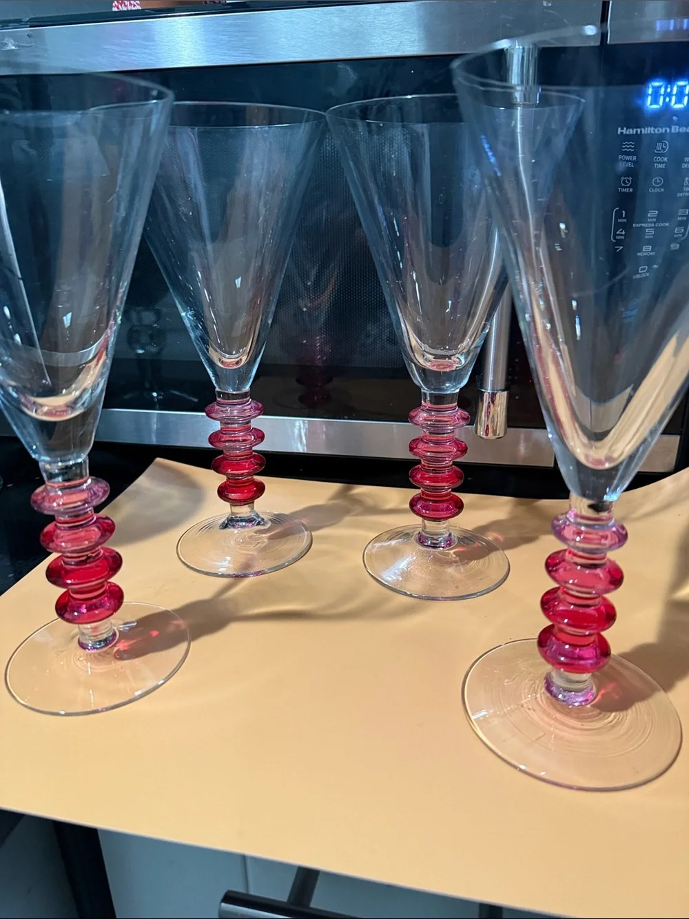 Pier 1- discontinuedPink Stem Crystal Champagne Flutes - Set of 4- 9” x 4 1/2”